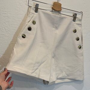 Zara Cream high waisted Button-Detail Shorts